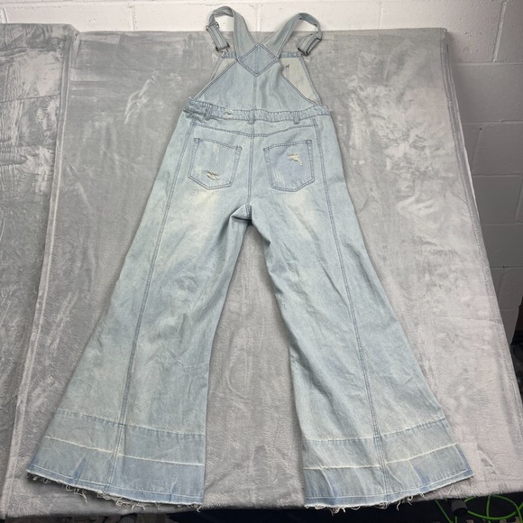 NWT Aaron & Amber Overalls Womens XL Blue Denim Flared Leg Adjustable Straps - Picture 2 of 10